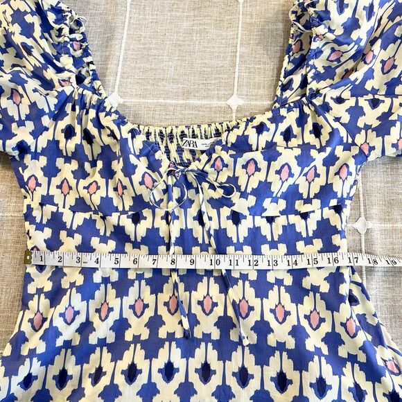 Zara Midi Maxi Dress Blue Ivory Pink Blogger Fave Women’s XL Puff Sleeve - Picture 12 of 15